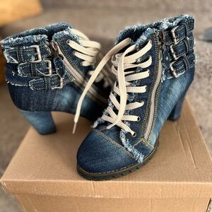 Denim Lace-Up Ankle Boots
